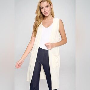 Ann Taylor Factory Knit Knee Length Open Front Sweater Vest with Pockets |Size S